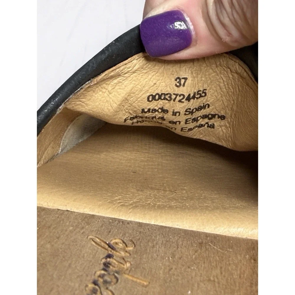 Free People Carver Black Leather & Wooden Clogs Womens Size 37 Made In Spain EUC